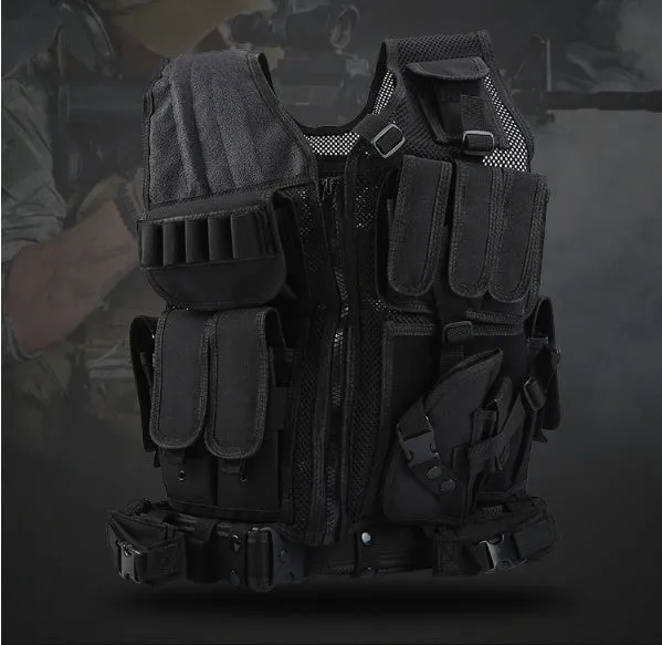 Men's nylon camouflage tactical vest with magic tape and buckle straps, 50x60cm, one size, outdoor adventure gear