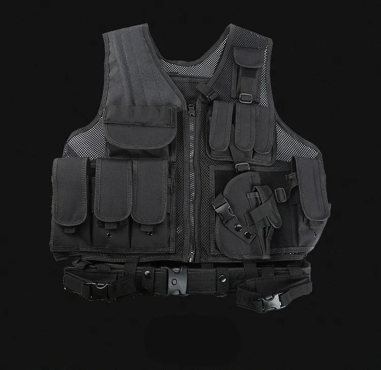 Men's nylon camouflage tactical vest with magic tape and buckle straps, 50x60cm, one size, outdoor adventure gear