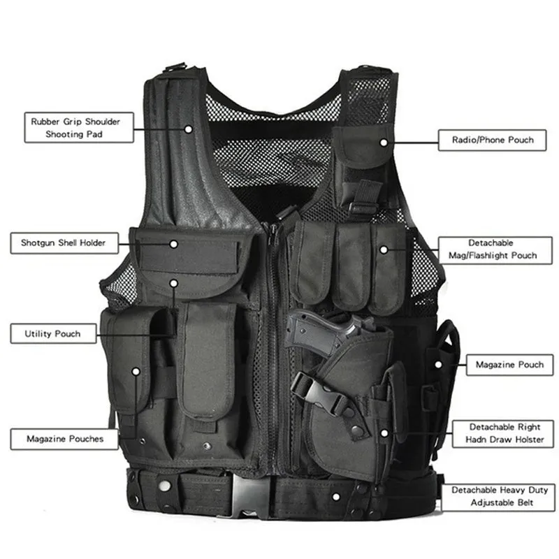 Men's nylon camouflage tactical vest with magic tape and buckle straps, 50x60cm, one size, outdoor adventure gear