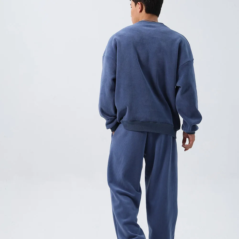 Men's polar fleece sports suit with long sleeve coat and padded trousers in double-sided shake fabric