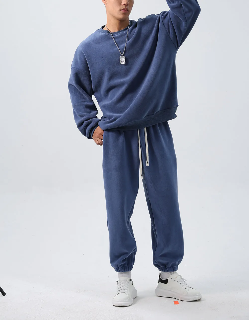 Men's polar fleece sports suit with long sleeve coat and padded trousers in double-sided shake fabric