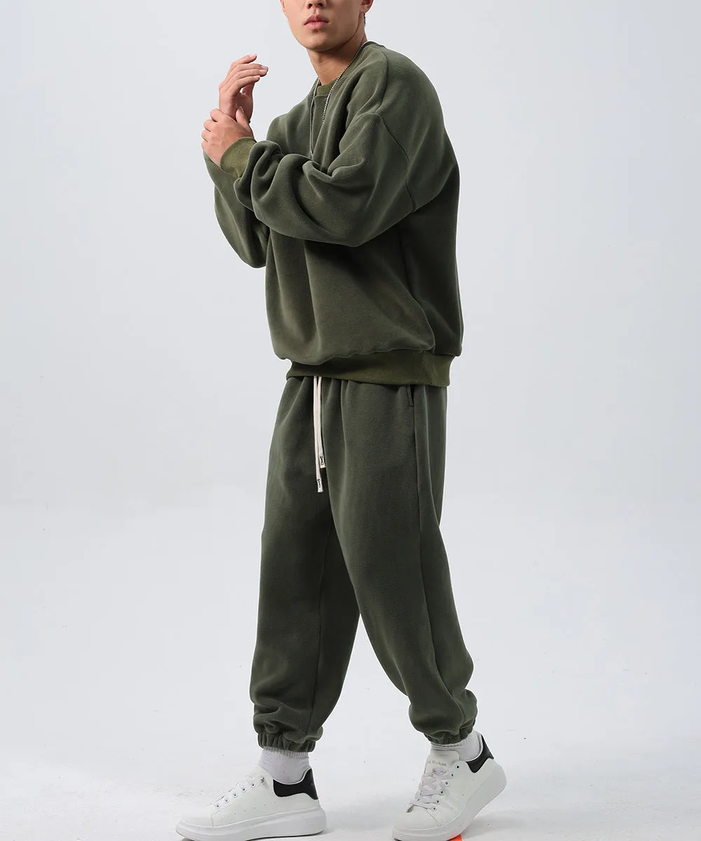 Men's polar fleece sports suit with long sleeve coat and padded trousers in double-sided shake fabric