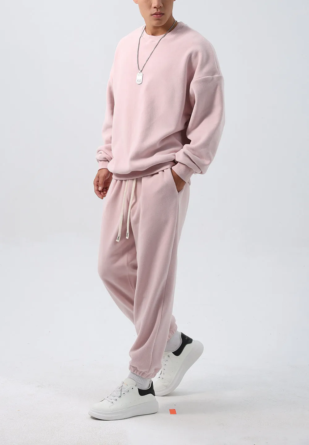 Men's polar fleece sports suit with long sleeve coat and padded trousers in double-sided shake fabric