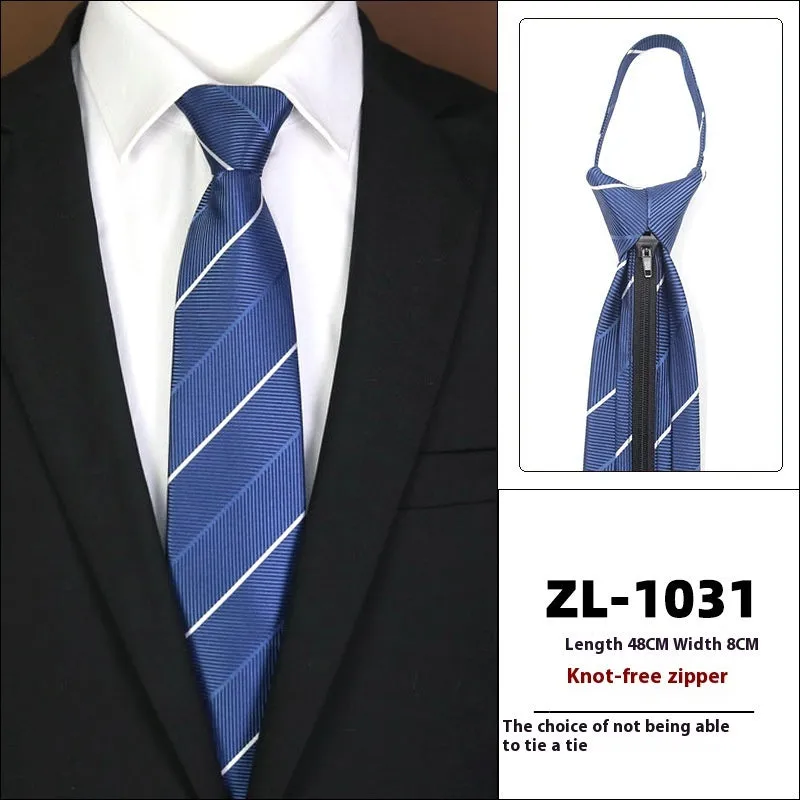 Men's knot-free zipper bow tie in striped geometric pattern, 48cm long, 8cm wide, available in 36 colours