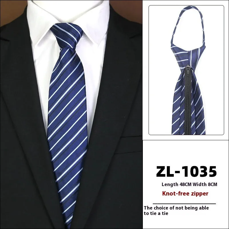 Men's knot-free zipper bow tie in striped geometric pattern, 48cm long, 8cm wide, available in 36 colours
