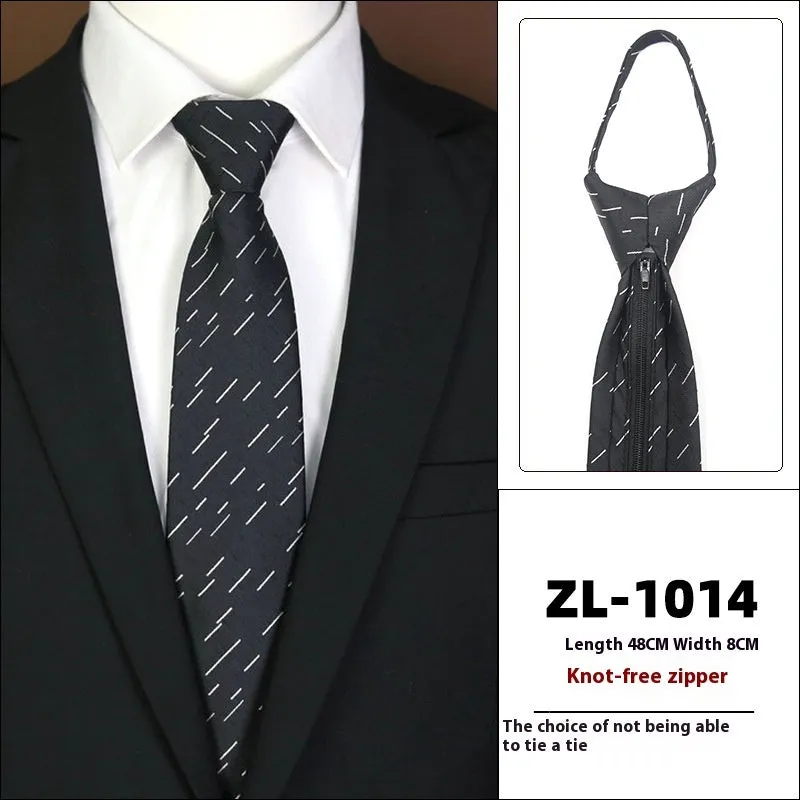 Men's knot-free zipper bow tie in striped geometric pattern, 48cm long, 8cm wide, available in 36 colours