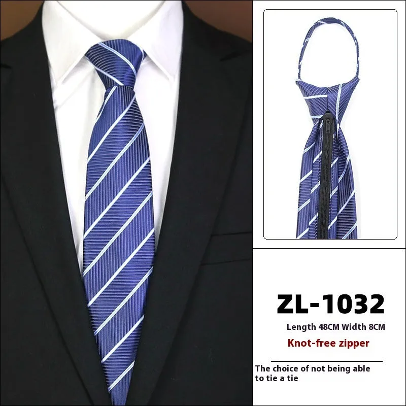 Men's knot-free zipper bow tie in striped geometric pattern, 48cm long, 8cm wide, available in 36 colours