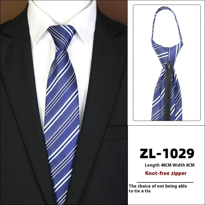 Men's knot-free zipper bow tie in striped geometric pattern, 48cm long, 8cm wide, available in 36 colours