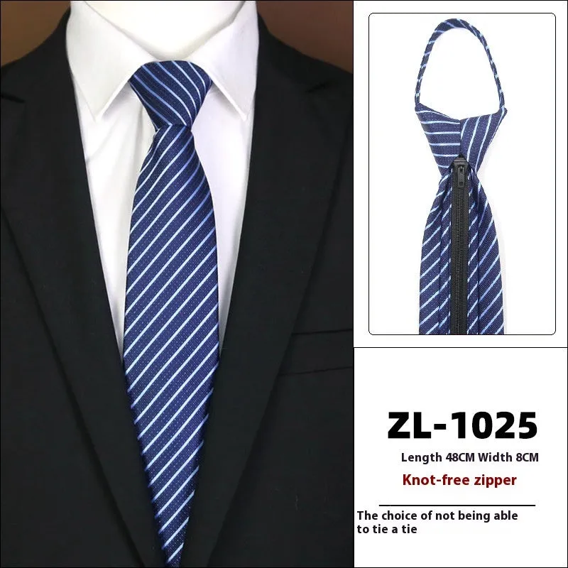 Men's knot-free zipper bow tie in striped geometric pattern, 48cm long, 8cm wide, available in 36 colours