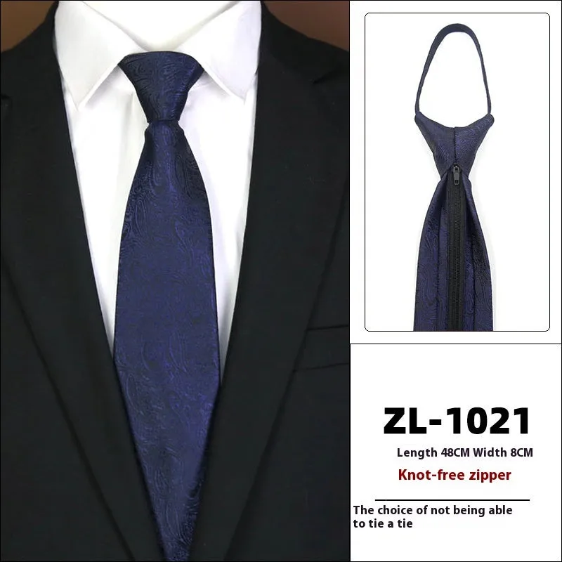 Men's knot-free zipper bow tie in striped geometric pattern, 48cm long, 8cm wide, available in 36 colours