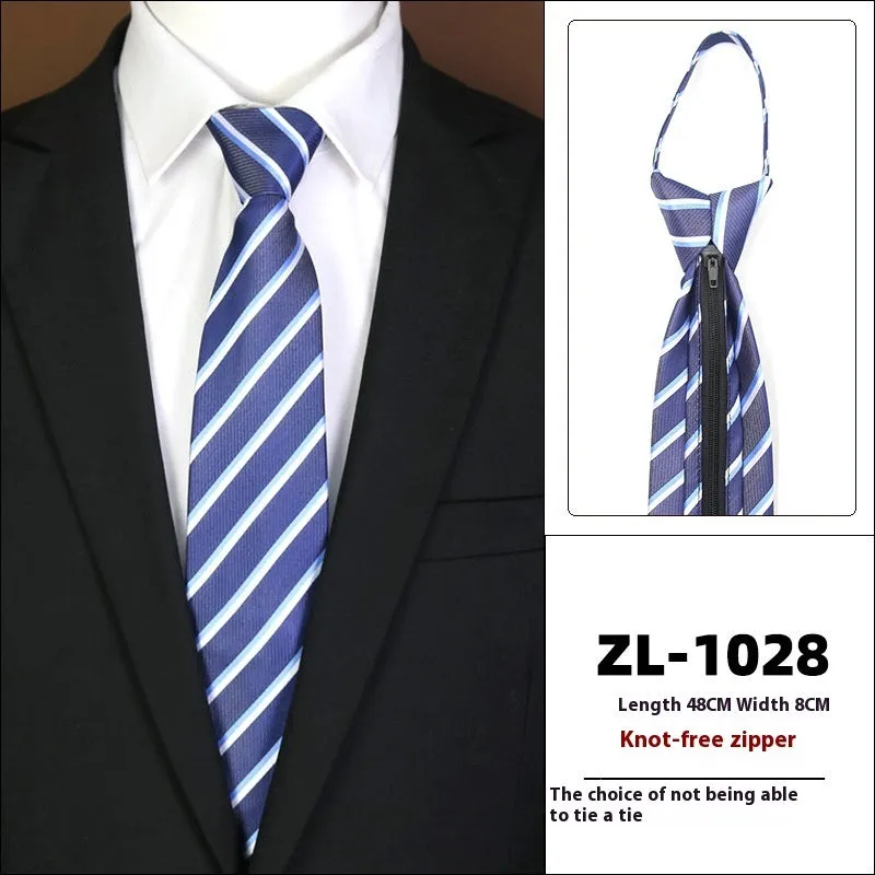 Men's knot-free zipper bow tie in striped geometric pattern, 48cm long, 8cm wide, available in 36 colours