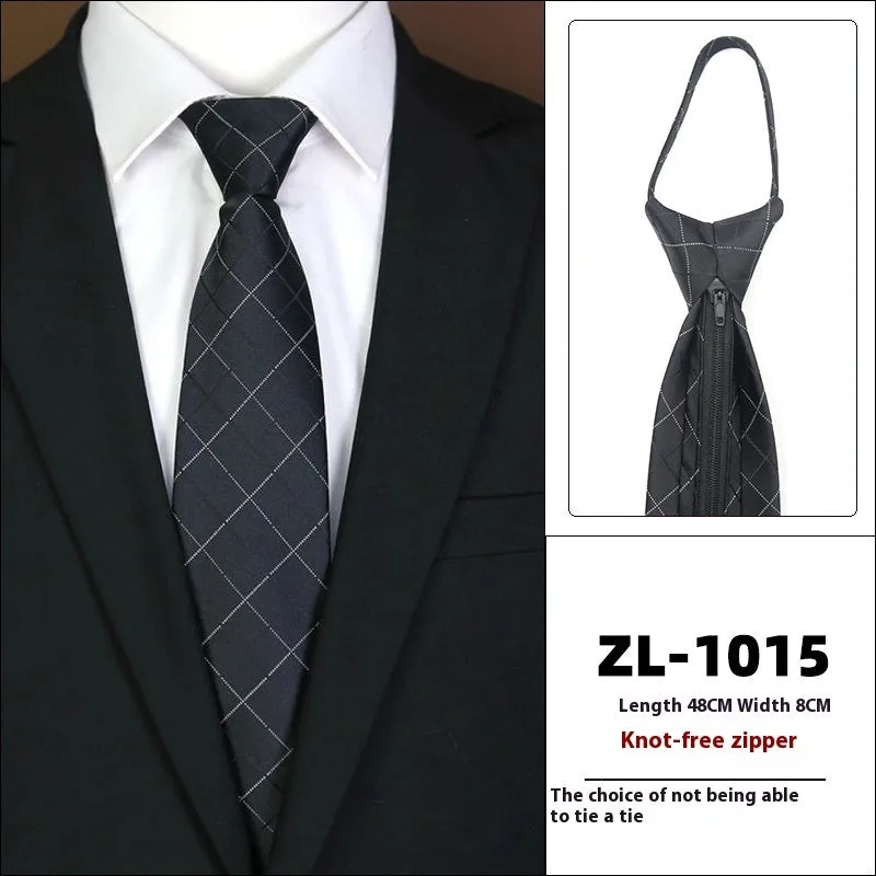Men's knot-free zipper bow tie in striped geometric pattern, 48cm long, 8cm wide, available in 36 colours