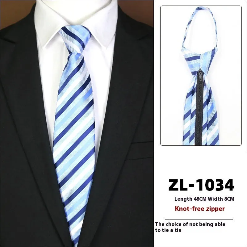 Men's knot-free zipper bow tie in striped geometric pattern, 48cm long, 8cm wide, available in 36 colours