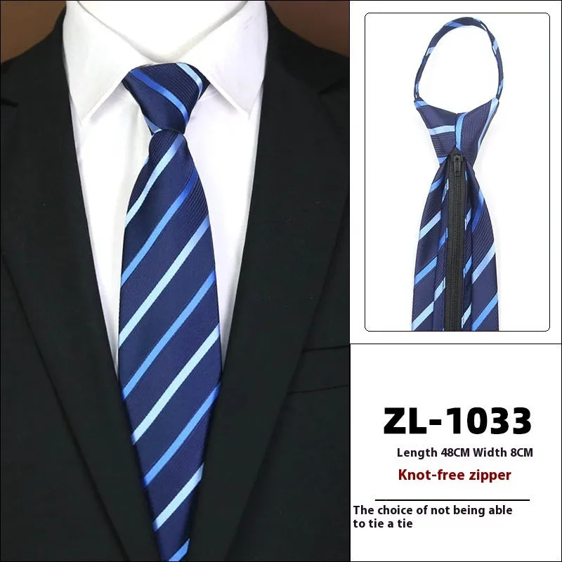 Men's knot-free zipper bow tie in striped geometric pattern, 48cm long, 8cm wide, available in 36 colours