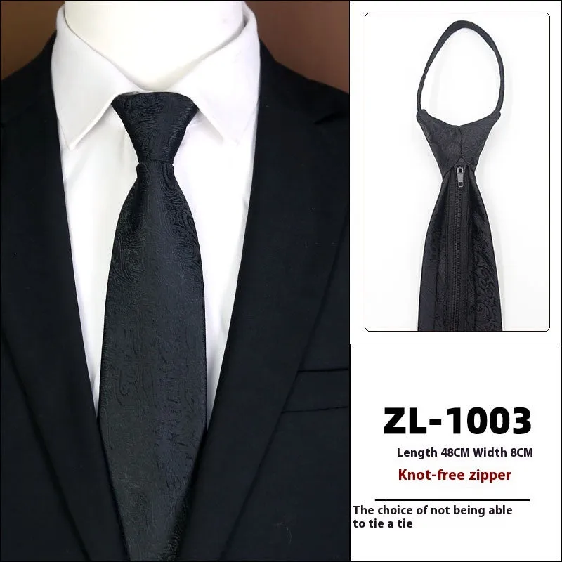 Men's knot-free zipper bow tie in striped geometric pattern, 48cm long, 8cm wide, available in 36 colours