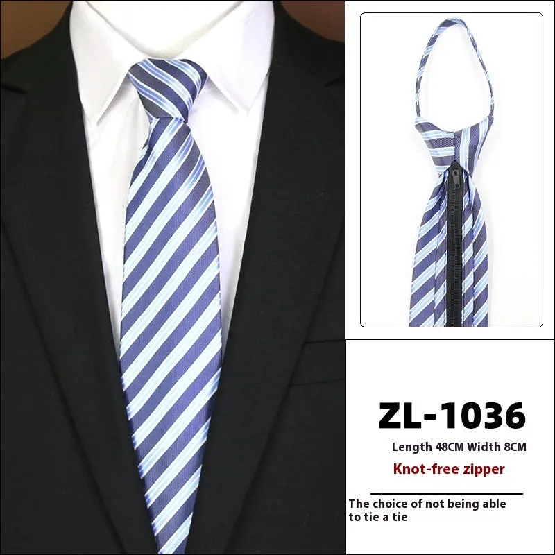 Men's knot-free zipper bow tie in striped geometric pattern, 48cm long, 8cm wide, available in 36 colours