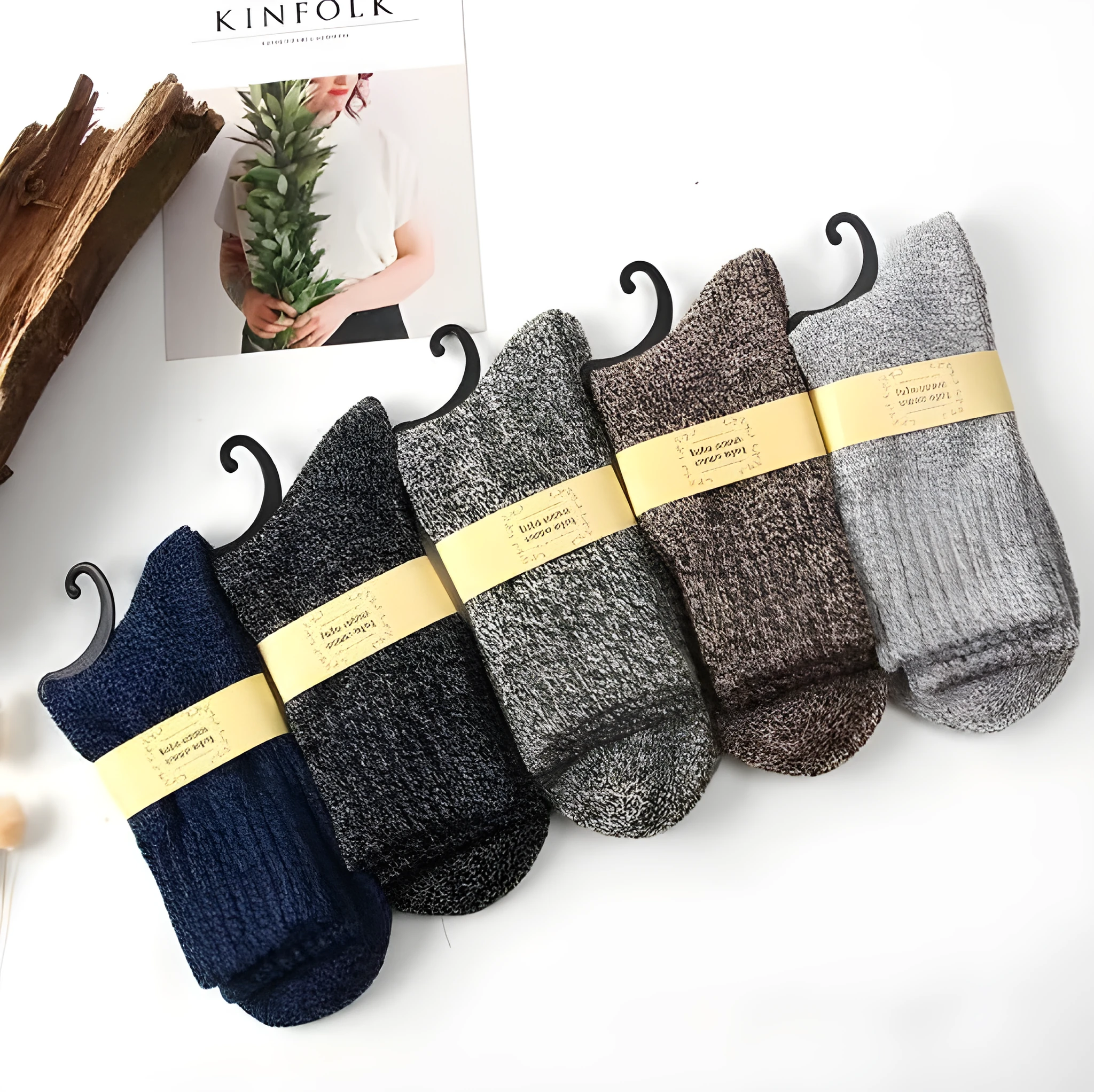 Men's winter terry wool socks in five colours - dark gray, coffee, dark green, light gray, dark blue