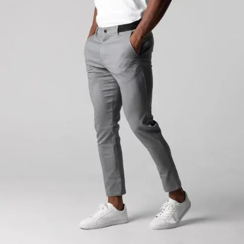 Men's slim gray polyester business suit trousers straight cut high temperature set shape
