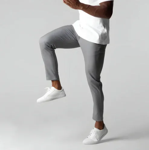 Men's slim gray polyester business suit trousers straight cut high temperature set shape