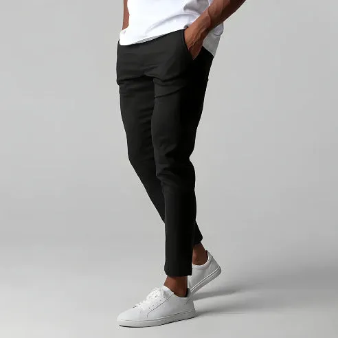 Men's slim gray polyester business suit trousers straight cut high temperature set shape