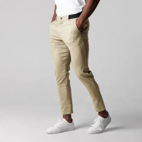 Men's slim gray polyester business suit trousers straight cut high temperature set shape