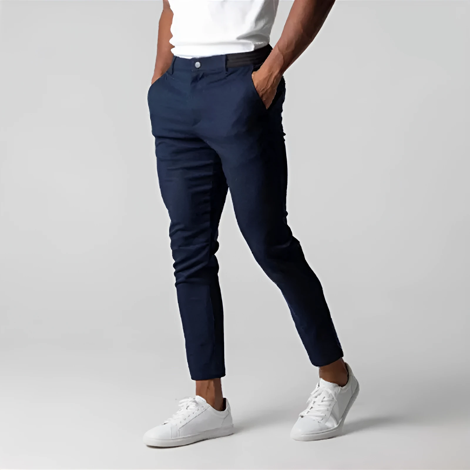 Men's slim gray polyester business suit trousers straight cut high temperature set shape