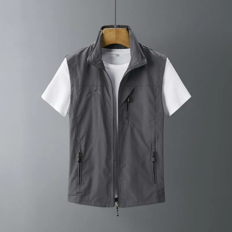 Men's slim-fit rabbit fur vest waistcoat with hood in army green colour