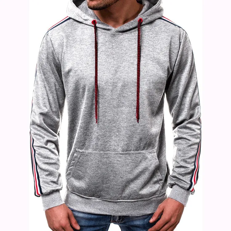 Men's loose fit chemical fiber hoodie jumper with fashion line splicing in black