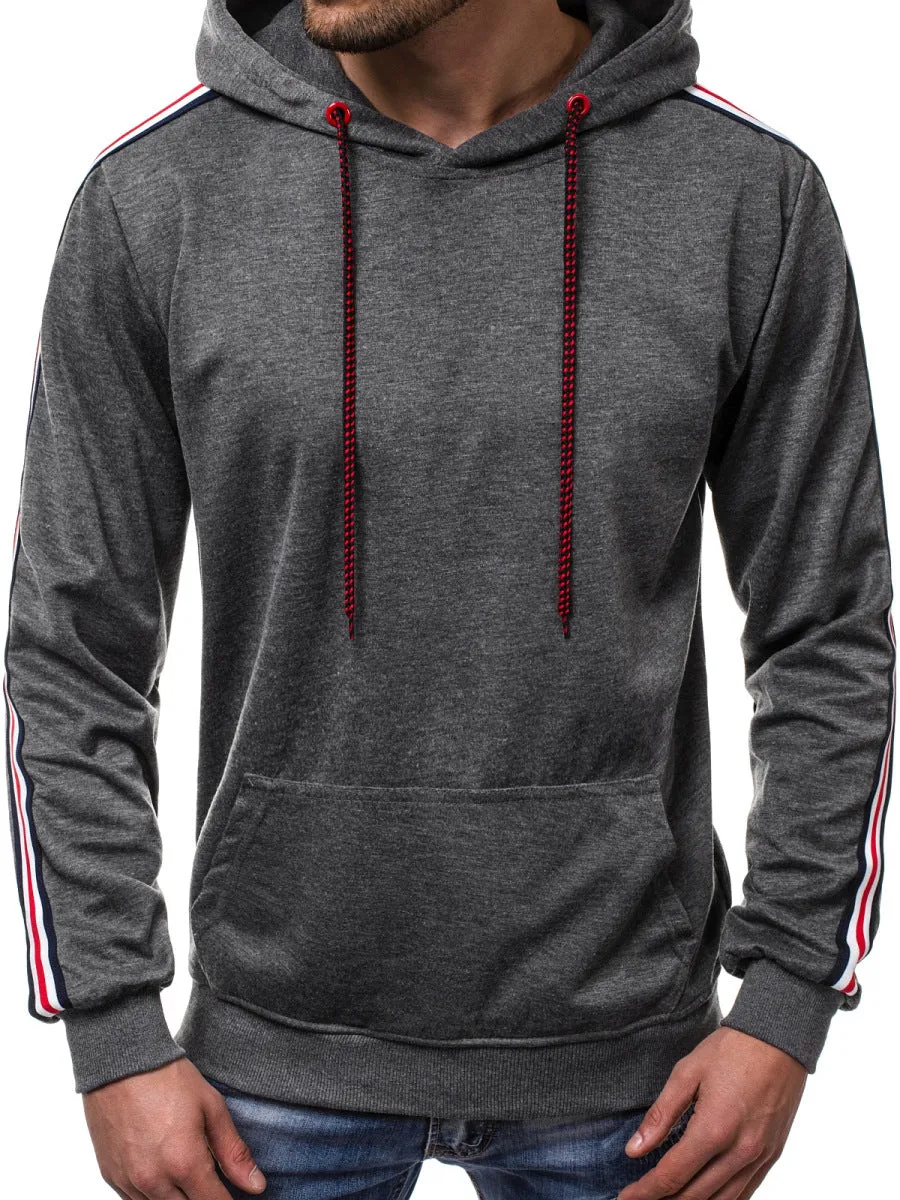 Men's loose fit chemical fiber hoodie jumper with fashion line splicing in black