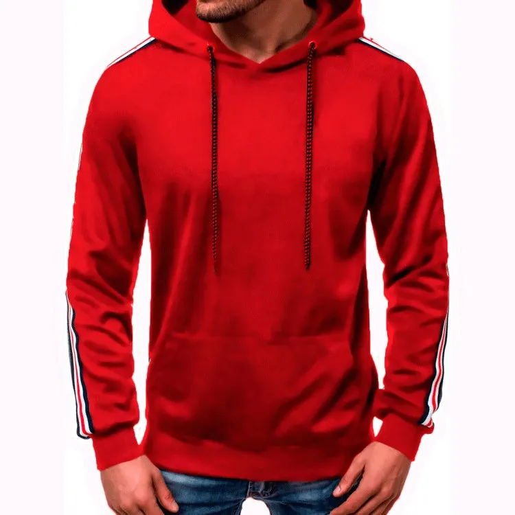 Men's loose fit chemical fiber hoodie jumper with fashion line splicing in black