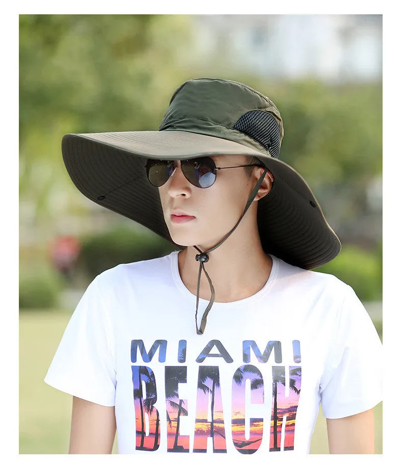 Adjustable polyester cap with 15cm brim in Army Green, side view showing brim and depth