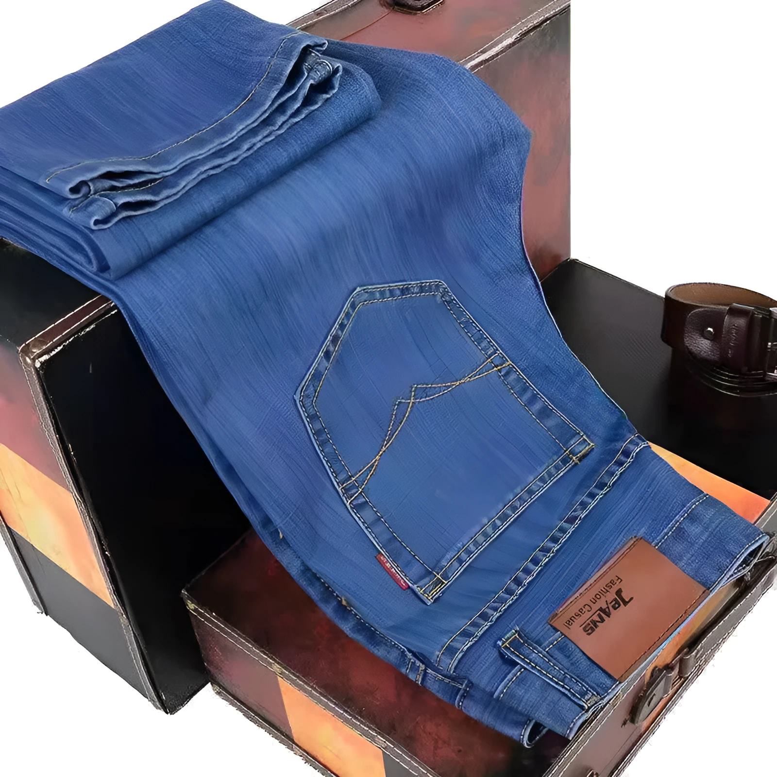 Men's stretch ice silk denim jeans loose straight cut high waist summer casual blue black