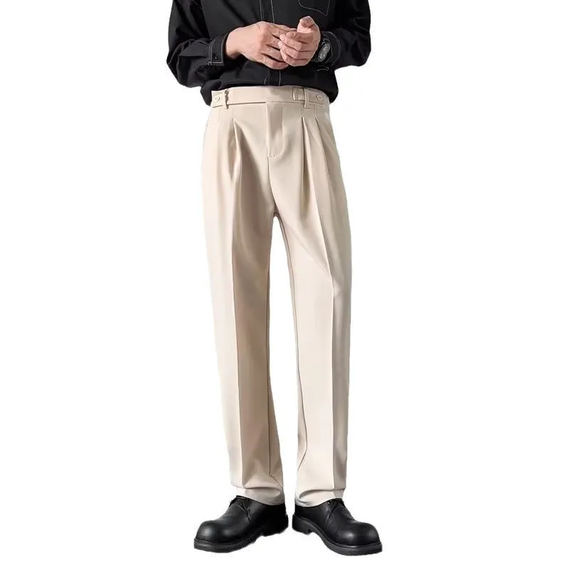 Men's straight leg loose fit trousers in apricot and black colours with polyester fabric