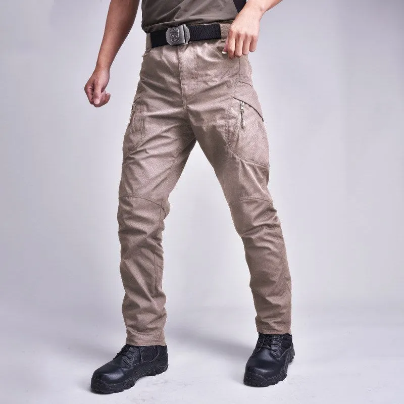 Men's military tactical pants multi-pocket cargo trousers straight leg cropped black colour