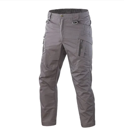 Men's military tactical pants multi-pocket cargo trousers straight leg cropped black colour