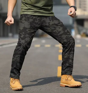 Men's military tactical pants multi-pocket cargo trousers straight leg cropped black colour