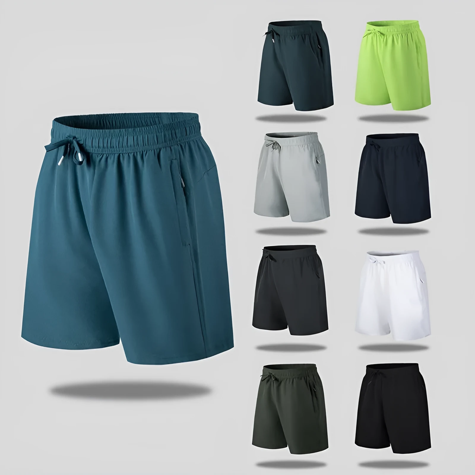 Man wearing loose fit quick-dry polyester beach shorts in a summer colour