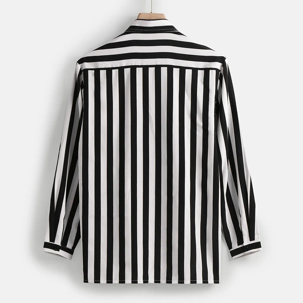 Men's long sleeve striped shirt in blue, made from hemp blend polyester with four-way stretch fabric