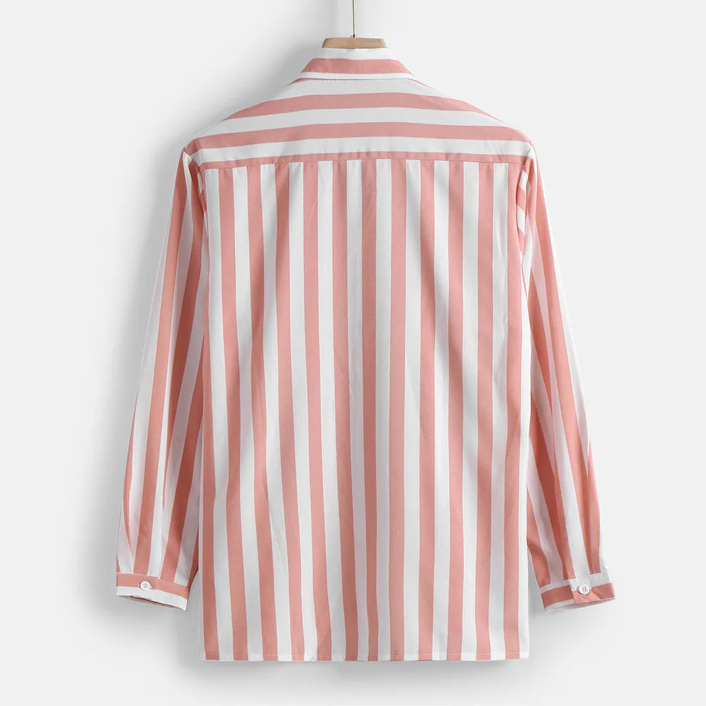 Men's long sleeve striped shirt in blue, made from hemp blend polyester with four-way stretch fabric