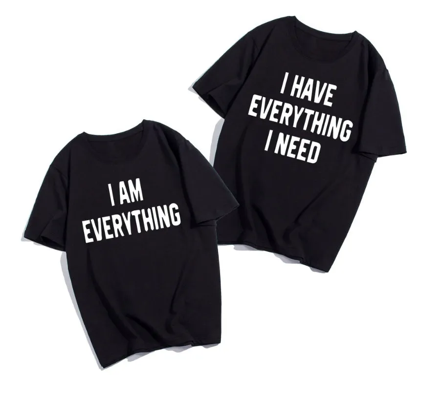 Matching couple cotton T-shirts in black and white with love proclamation text for Valentine's Day casual wear Asian sizes