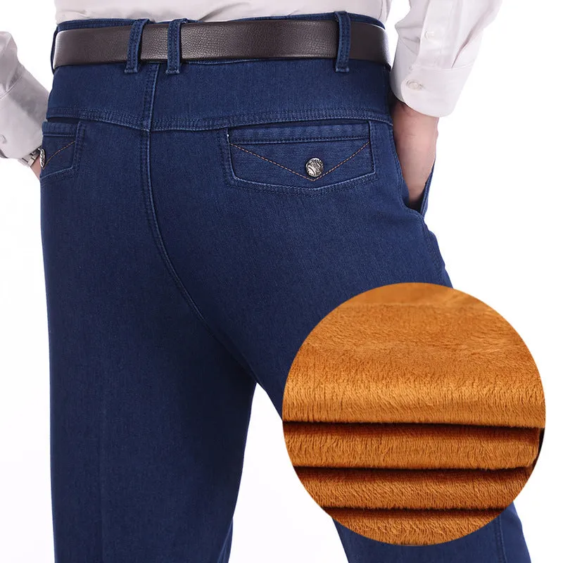 Women's velvet jeans in dark blue high-waist straight-leg cotton stretch fabric