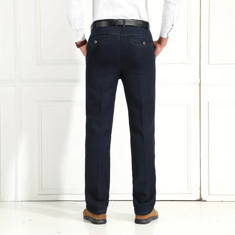 Women's velvet jeans in dark blue high-waist straight-leg cotton stretch fabric