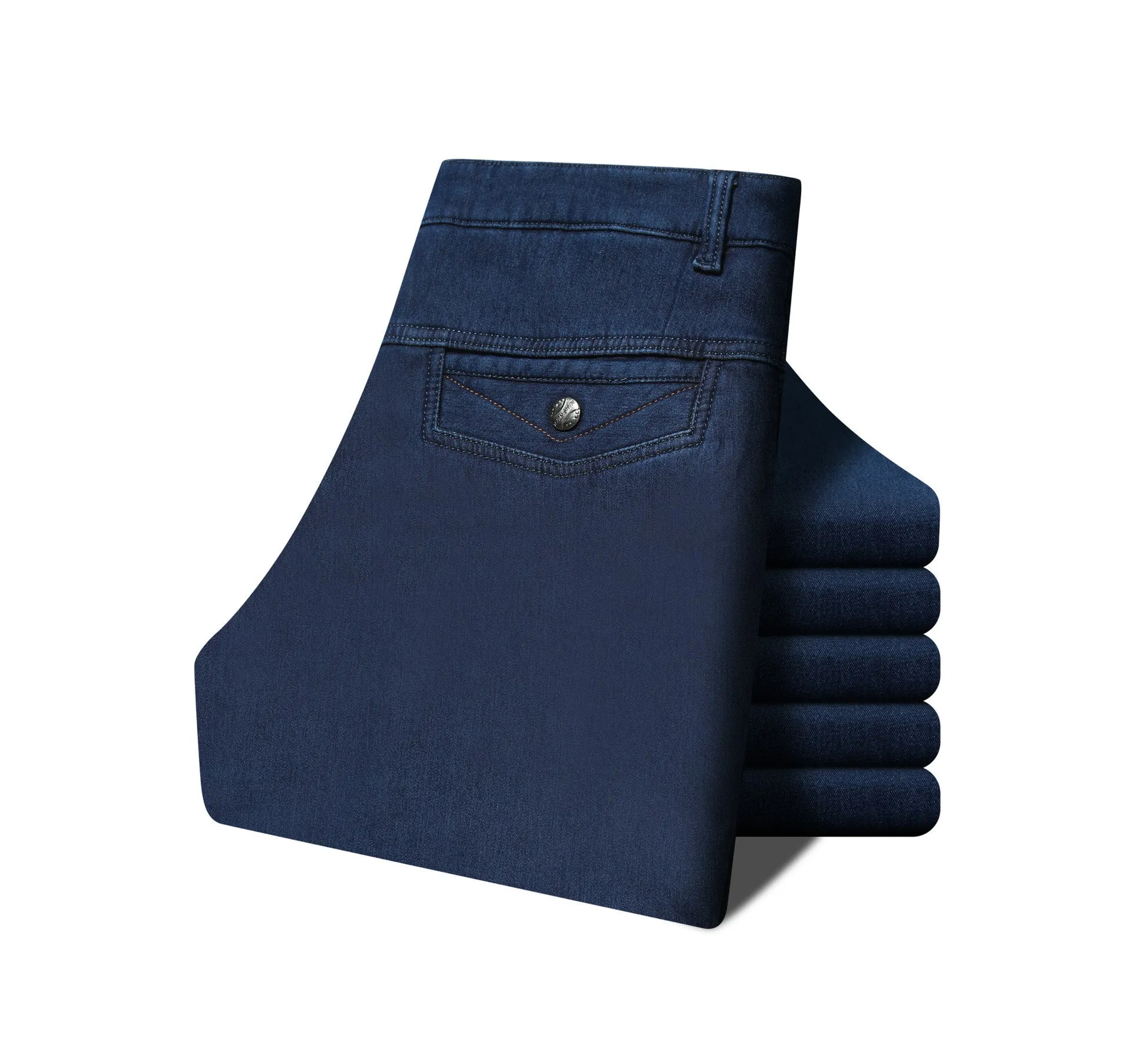 Women's velvet jeans in dark blue high-waist straight-leg cotton stretch fabric