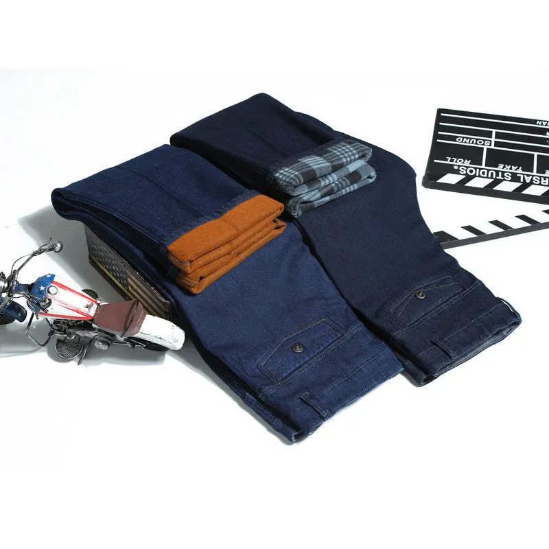 Women's velvet jeans in dark blue high-waist straight-leg cotton stretch fabric