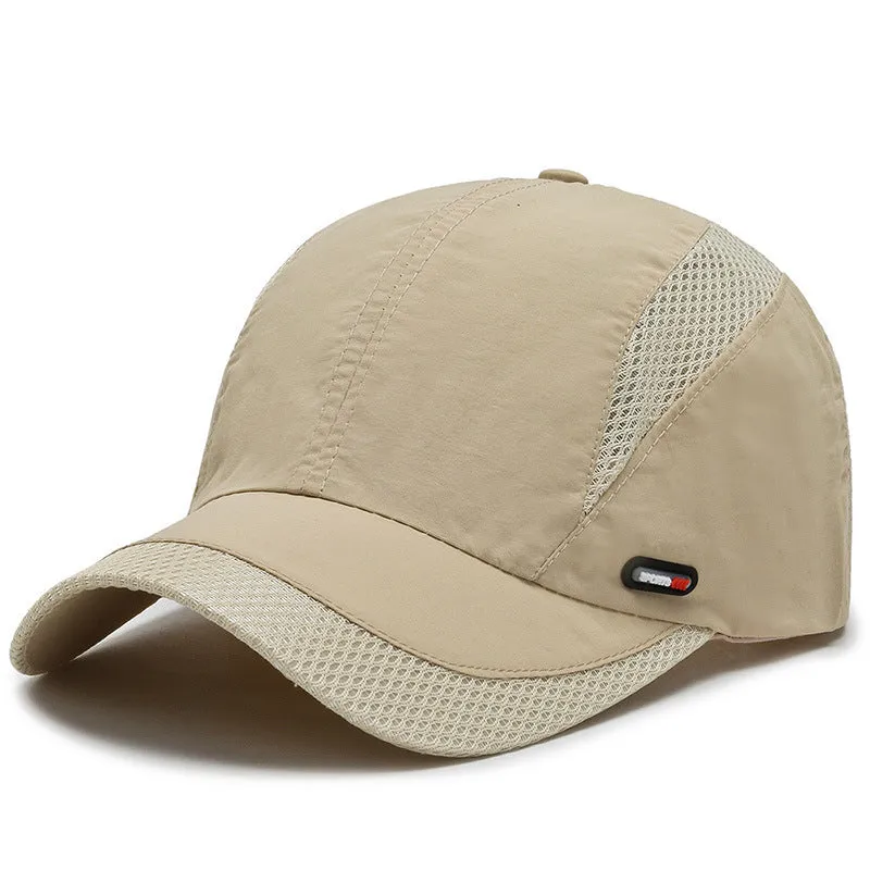 Outdoor quick-dry mesh baseball cap with 6.5cm brim in black, side view