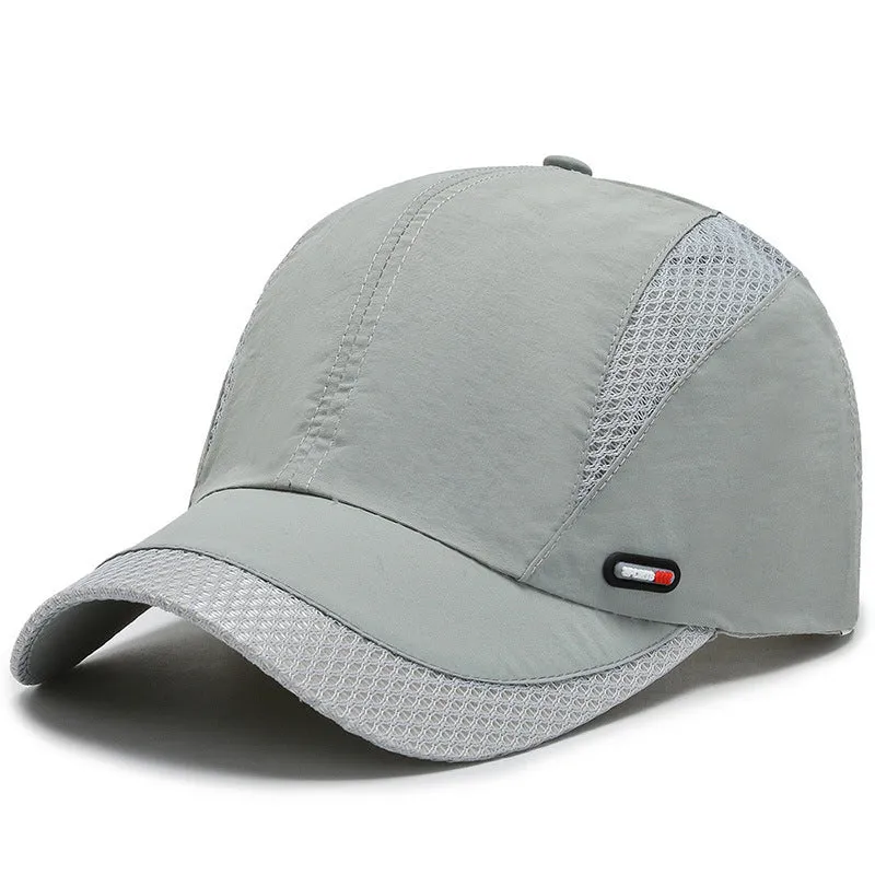 Outdoor quick-dry mesh baseball cap with 6.5cm brim in black, side view