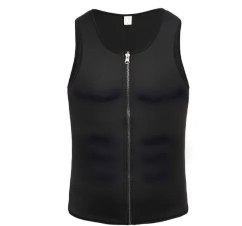 Men's black waist trainer tank top shapewear with four steel bones, high elastic fibre, and neoprene core