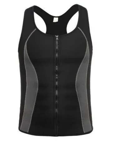 Men's black waist trainer tank top shapewear with four steel bones, high elastic fibre, and neoprene core
