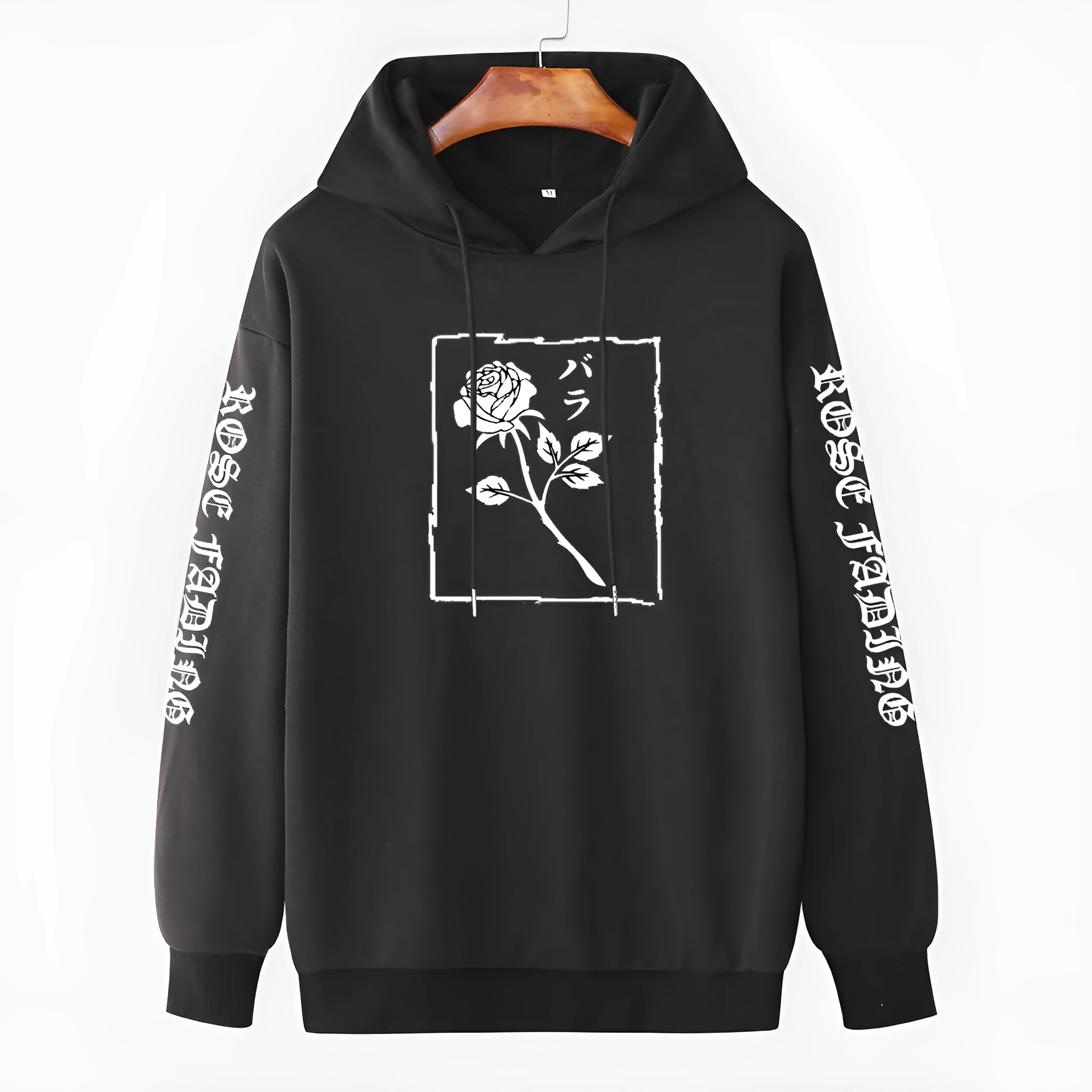 Men's cotton pullover hoodie in loose fit, long sleeves, available in black, gray, green, red – side view showing hood and simple style