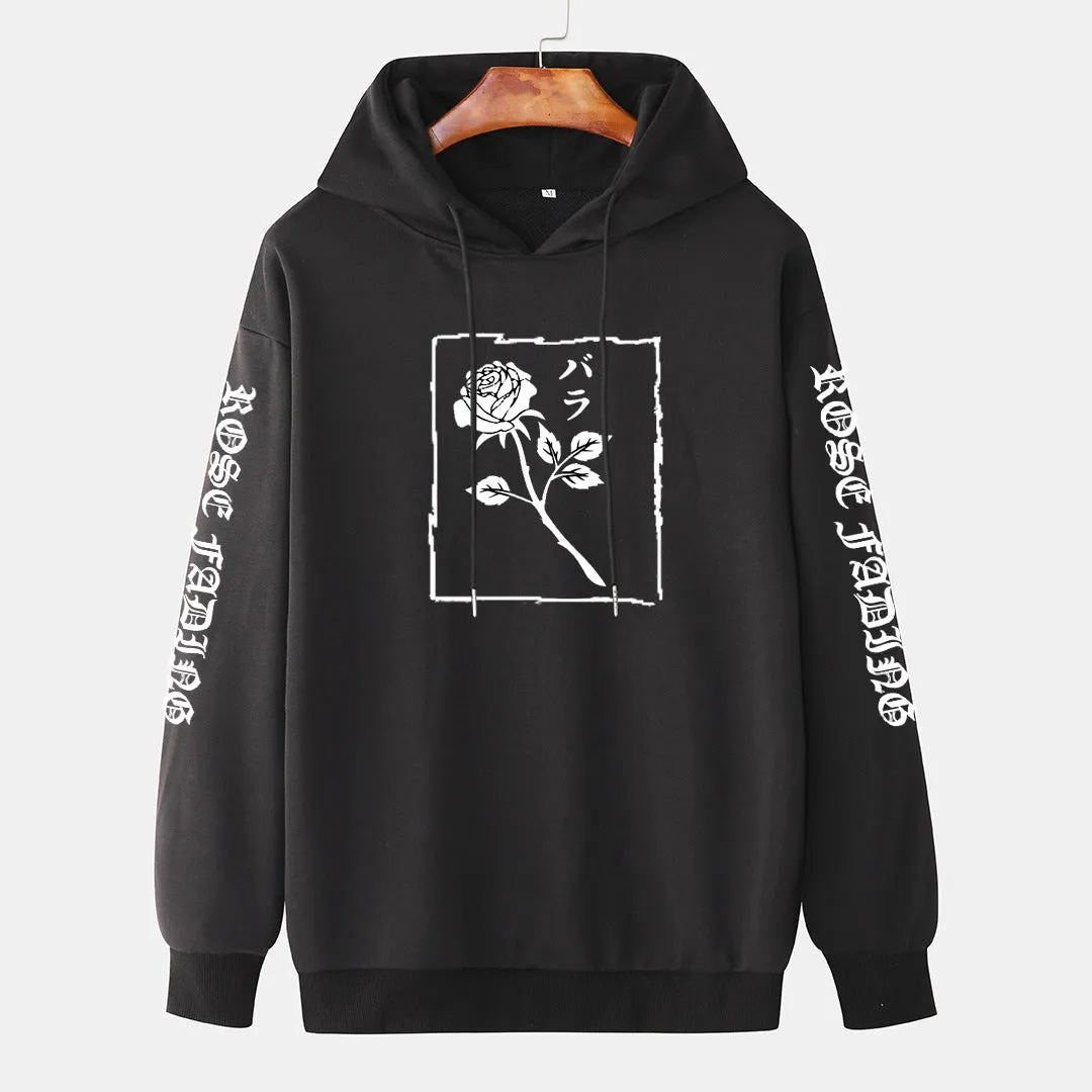 Men's cotton pullover hoodie in loose fit, long sleeves, available in black, gray, green, red – side view showing hood and simple style